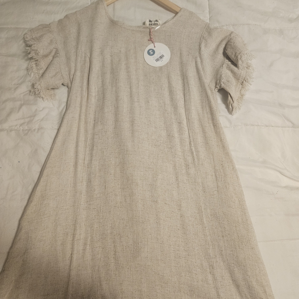 Umgee Cream Textured Mini Dress with Short Sleeves